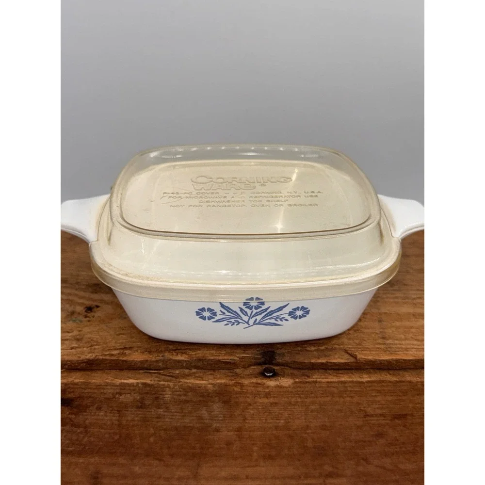 Vintage Corning Ware Blue Cornflower P-41 Petite Pan with Plastic Storage Lid